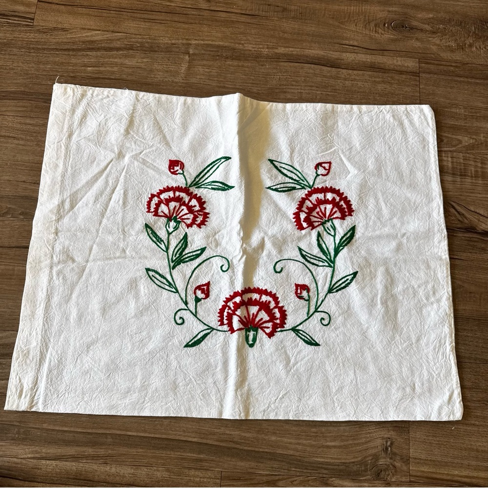 Embroidered Floral White red pillow shams vintage set of 2